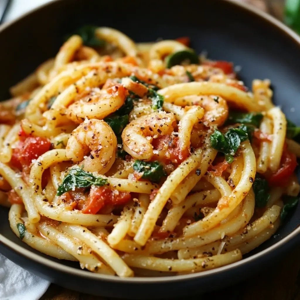 Tomaten-Spinat-Garnelen-Pasta