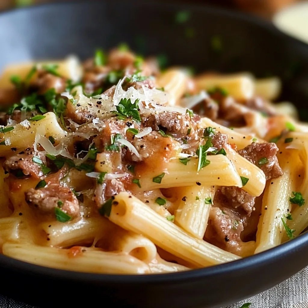 Cremige Rotel-Pasta mit Hackfleisch