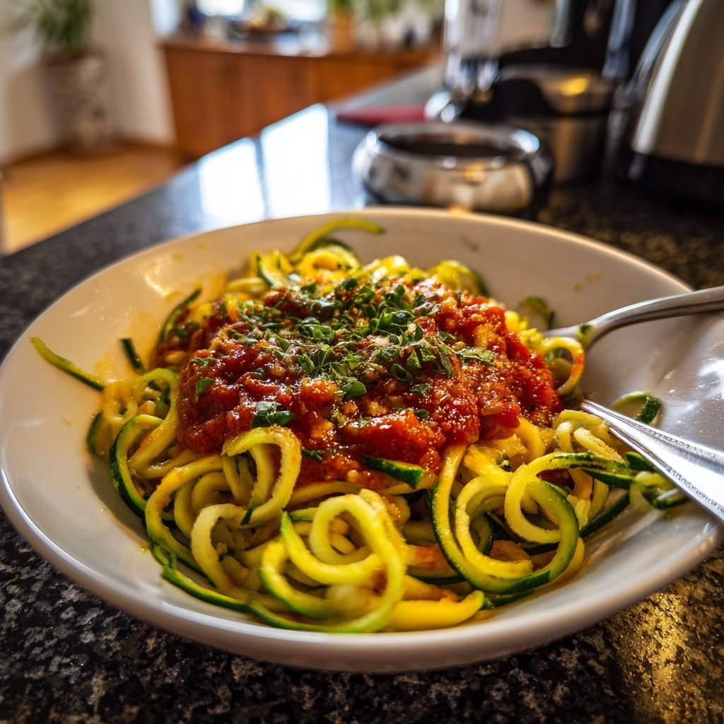 Zucchini-Nudeln mit Tomatensauce