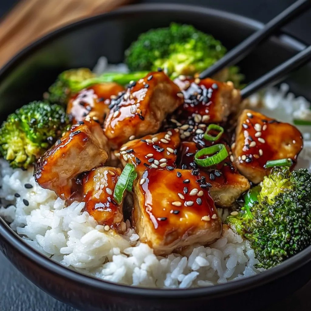 Gesundes Hähnchen-Teriyaki mit Brokkoli und Reis