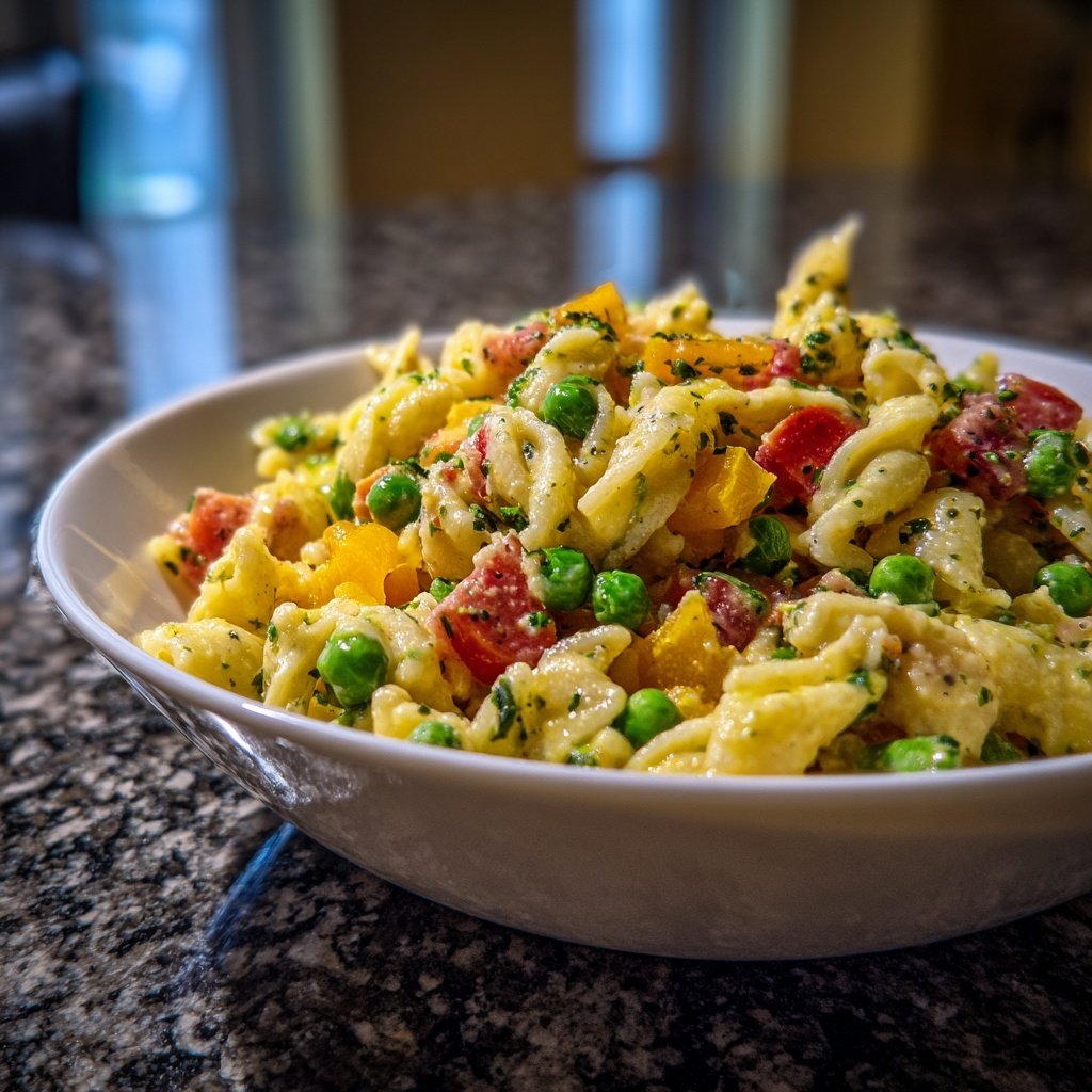 Mediterraner Nudelsalat Mit Erbsen